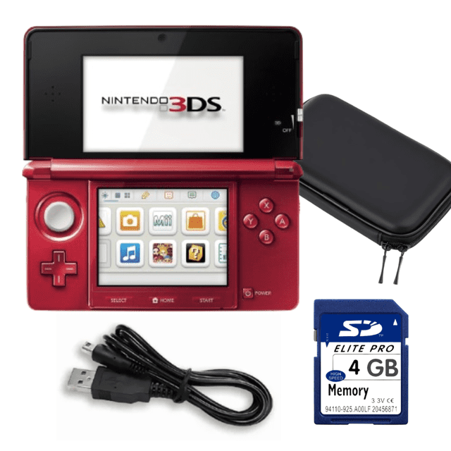 Nintendo 3DS Handheld Video Game Console with Carrying Case and 4GB SD Card - Flame Red (Refurbished)