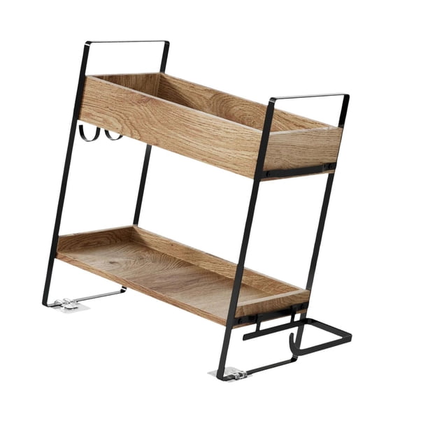 Almacenamiento para baño sobre inodoro, bandeja de maquillaje de 2 capas con ganchos, estante para inodoro con soporte de papel higiénico para cocina