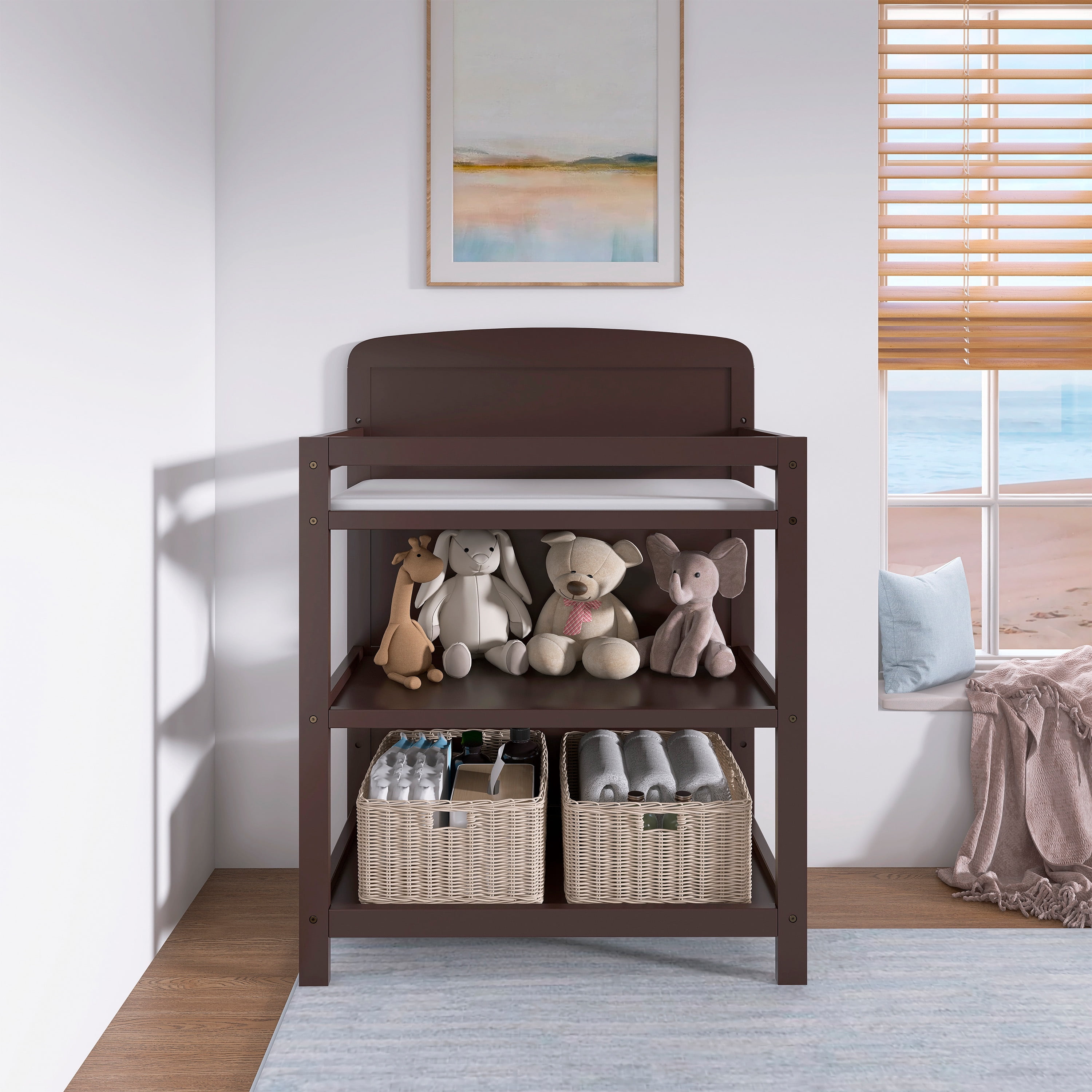 Dream On Me Anna 3-in-1 Convertible Crib with Changing Table Chocolate, Changing Pad Included Converts from Baby Crib to Toddler Bed, Day Bed and Kids Sofa, Three Adjustable Mattress Height Positions