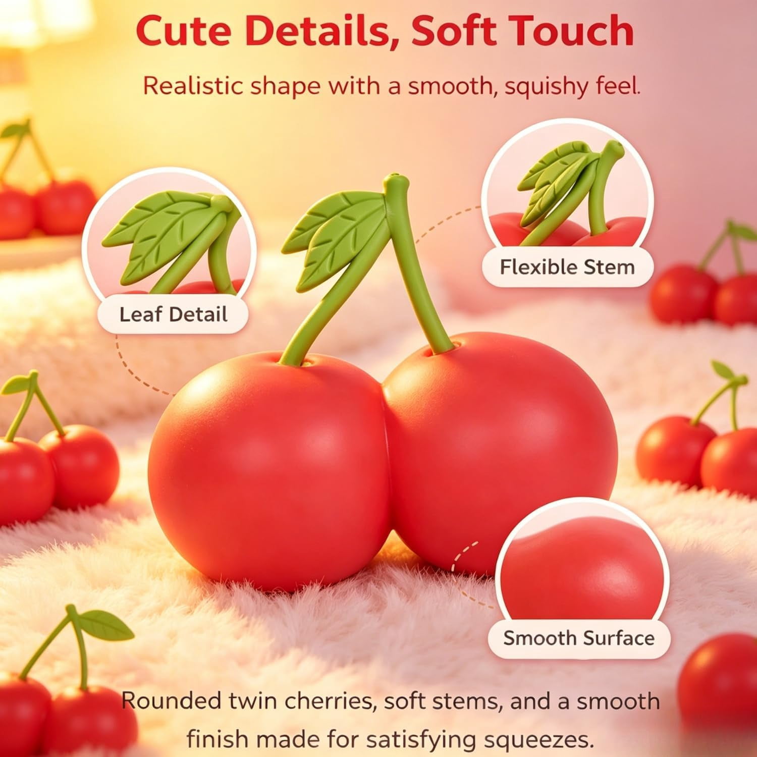 8in Giant Cherry Squishy, Jumbo Big Cute Realistic Cherry Stress Ball Soft Squishys Slow Rising Stress Ball for Anxiety Stress Party Favors (Giant Cherry)
