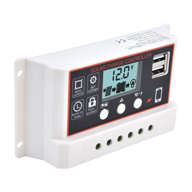Controlador De Panel Solar, Controlador Solar PWM 12V/24V Controlador De Panel Solar Carga Descarga Controlador Solar Batería USB Dual Para Comercio Para Industria