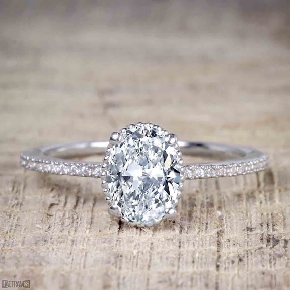 1.25 Carat Solitiare Wedding Ring Oval cut Moissanite & Diamond with 18k Gold Plating