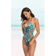 thumbnail image 4 of Meloria Swim And Fashion Leaves And Leopard Print Padded Hollow Sexy Halter One-Piece Bikini, 4 of 5