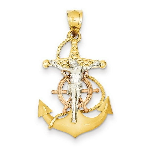 Kevin Jewelers 14k Three Tone Gold Mariners Cross Crucifix Pendant