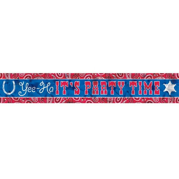 Amscan Fun Western Foil Party Banner Decoration, 25', Blue/Red