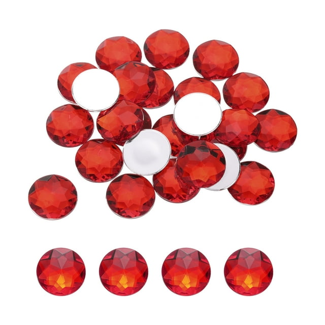 Piedras de Cristal Acrílicas Redondas de Fondo Plano, Piedras de Cristal Rojas de 25mm para Decoración de Manualidades 25Pcs