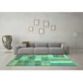 thumbnail image 3 of Ahgly Company Machine Washable Indoor Square Patchwork Turquoise Blue Transitional Area Rugs, 7' Square, 3 of 4