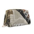 thumbnail image 2 of Large Clutch Leather Makeup Bag, Vintage Newspaper Design Travel Toiletries Bag, Ladies Cosmetic Storage Bag, 2 of 8