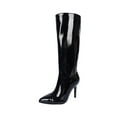 thumbnail image 2 of Wowcloth Women's Knee-High Boots – Pointed Toe, Solid Color Patent Leather with Side Zipper and Thin High Heel for Casual Winter Fashion, 2 of 9