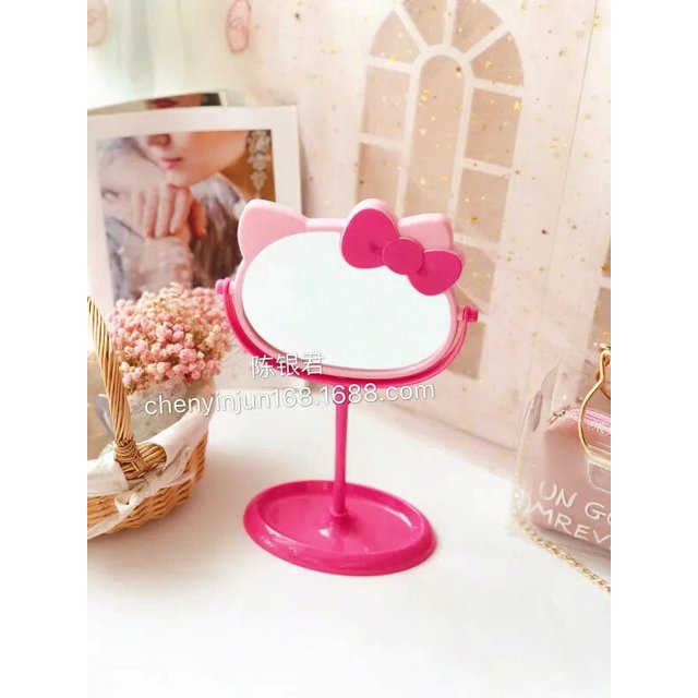 Sanrio-Espejo de tocador de Hello Kitty para niñas, espejo de mano con diamantes de imitación brillantes de dibujos animados, regalo de belleza para niñas, Rosa