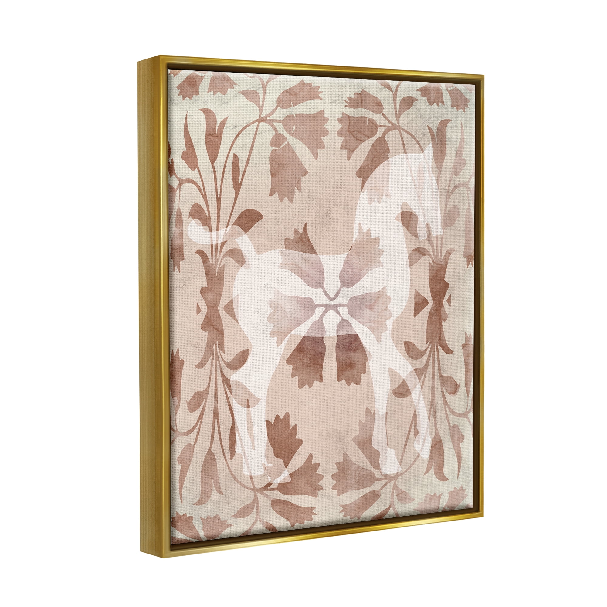 Stupell Industries Beige Flower Pattern Horse Animals & Insects Painting Gold Floater Framed Art Print Wall Art