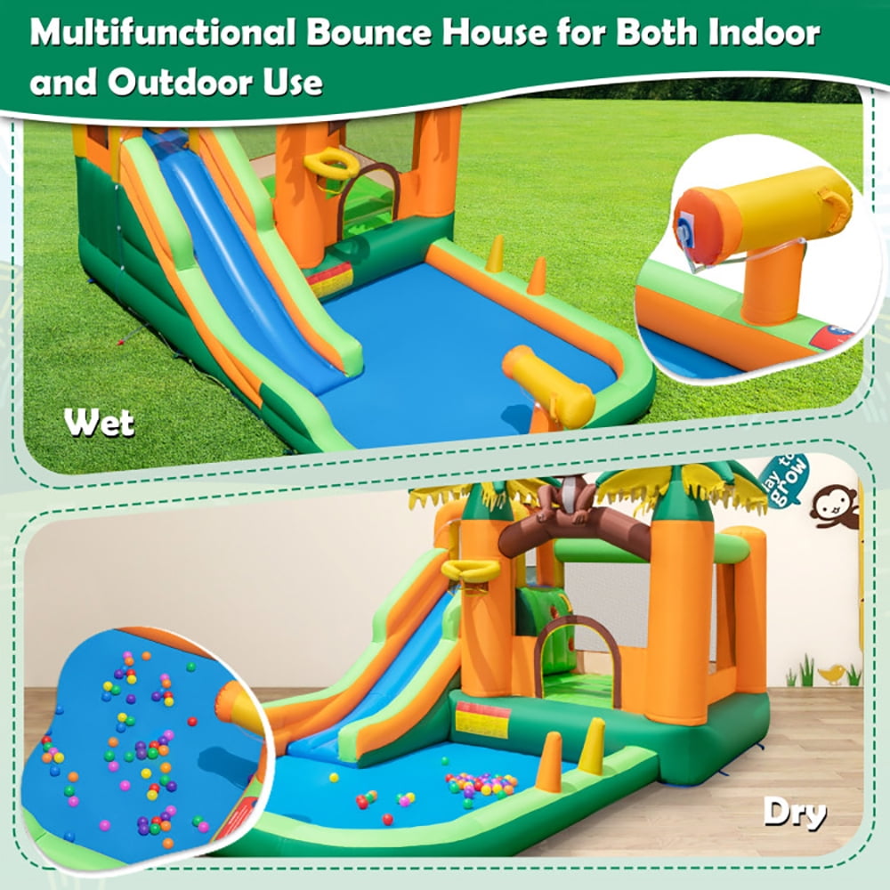 Aimee Lii Monkey-Themed Inflatable Bounce House with Slide without Blower, Toddlers Boys Girls Backyard Party Gifts