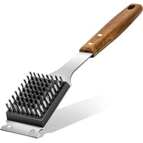 Durable Stainless Steel Grill Brush with Wooden Handle - Heavy Duty BBQ Grill Cleaner Wire Grill Brush and Scraper for Outdoor Grilling Tool