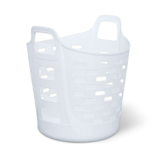 Cesta flexible para ropa de cama, recámara y almacenamiento, cesta redonda portátil con asas de transporte, 1 bushel, color blanco