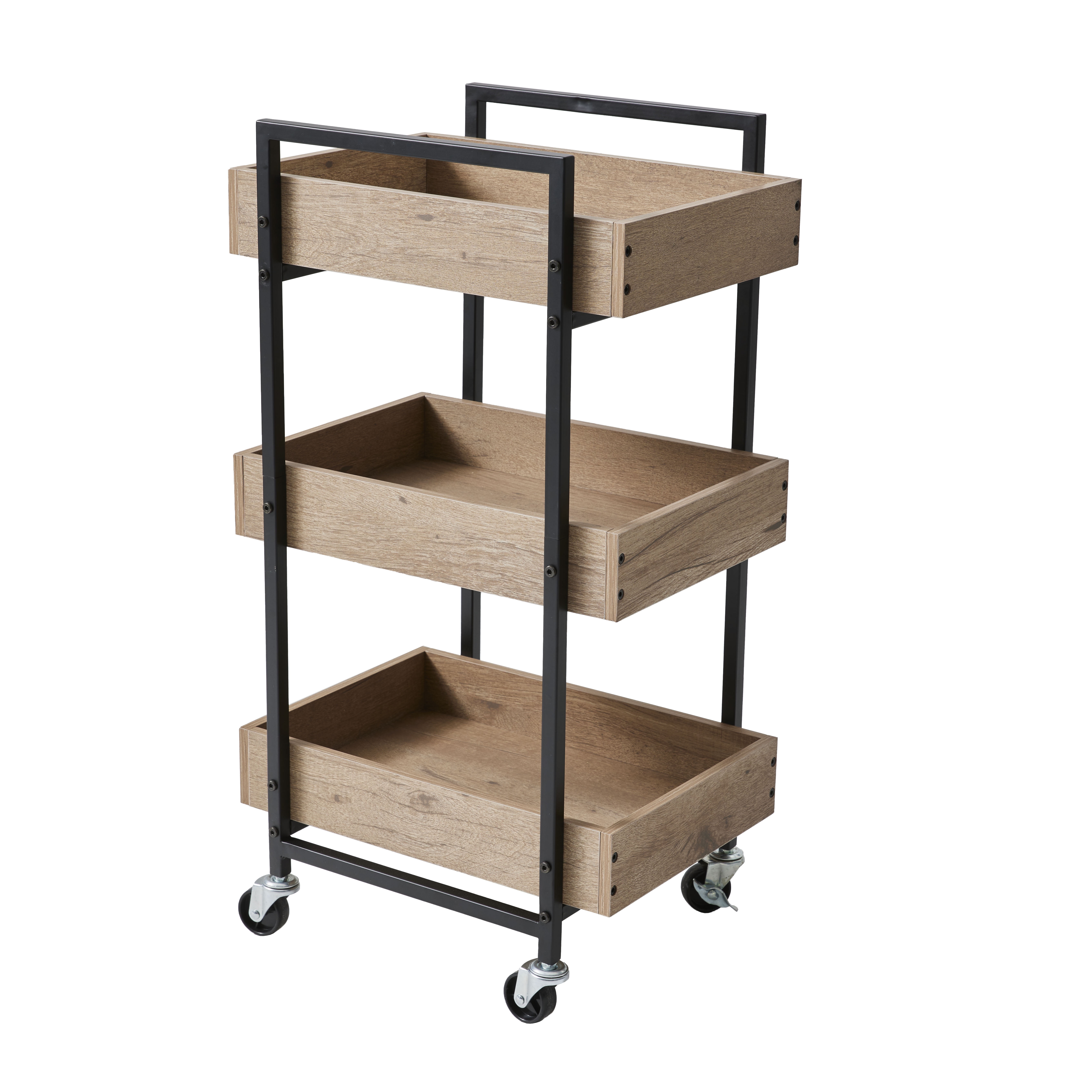 Better Homes & Gardens 3-Tier Jace Wood & Steel Rolling Laundry Cart, Black