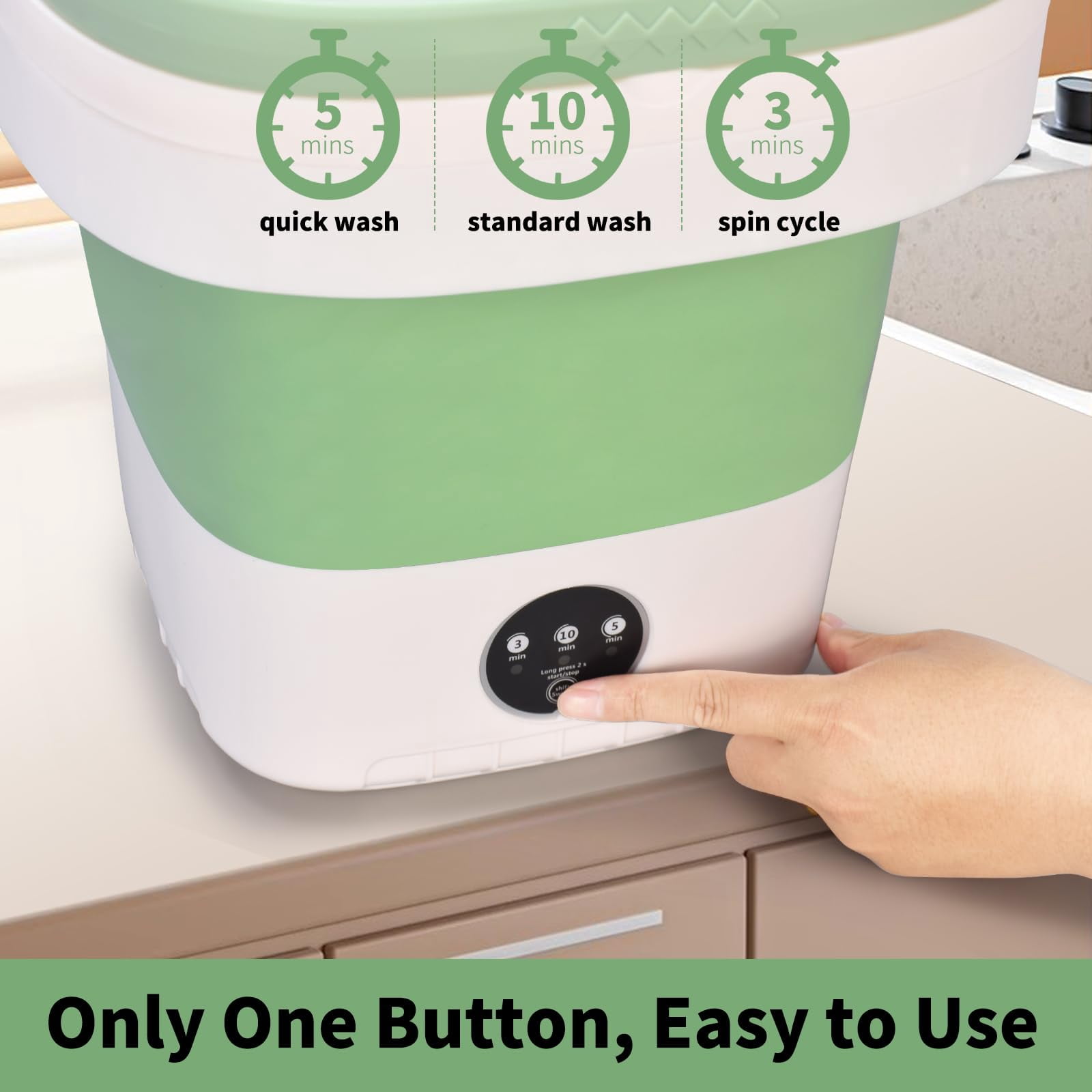 Portable Washing Machine 16L Large Capacity, Upgraded Portable Washer with 3 Cleaning Modes, Deep Cleaning Small Washer for Travel, Camping, Apartments, Dorms, Hotels (Green)