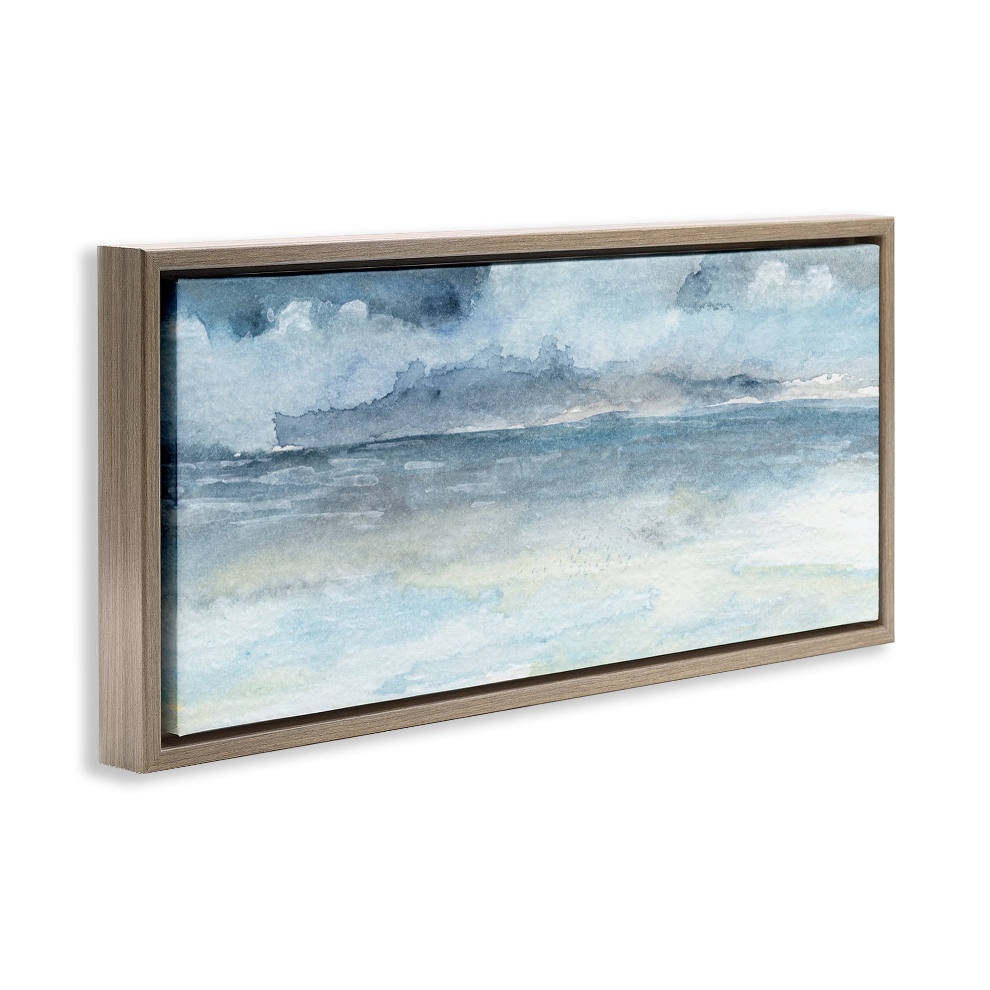 Stupell Industries Abstract Cloudy Ocean Waves Nature Painting Brown Floater Framed Canvas Art Print Wall Art, 31 x 14