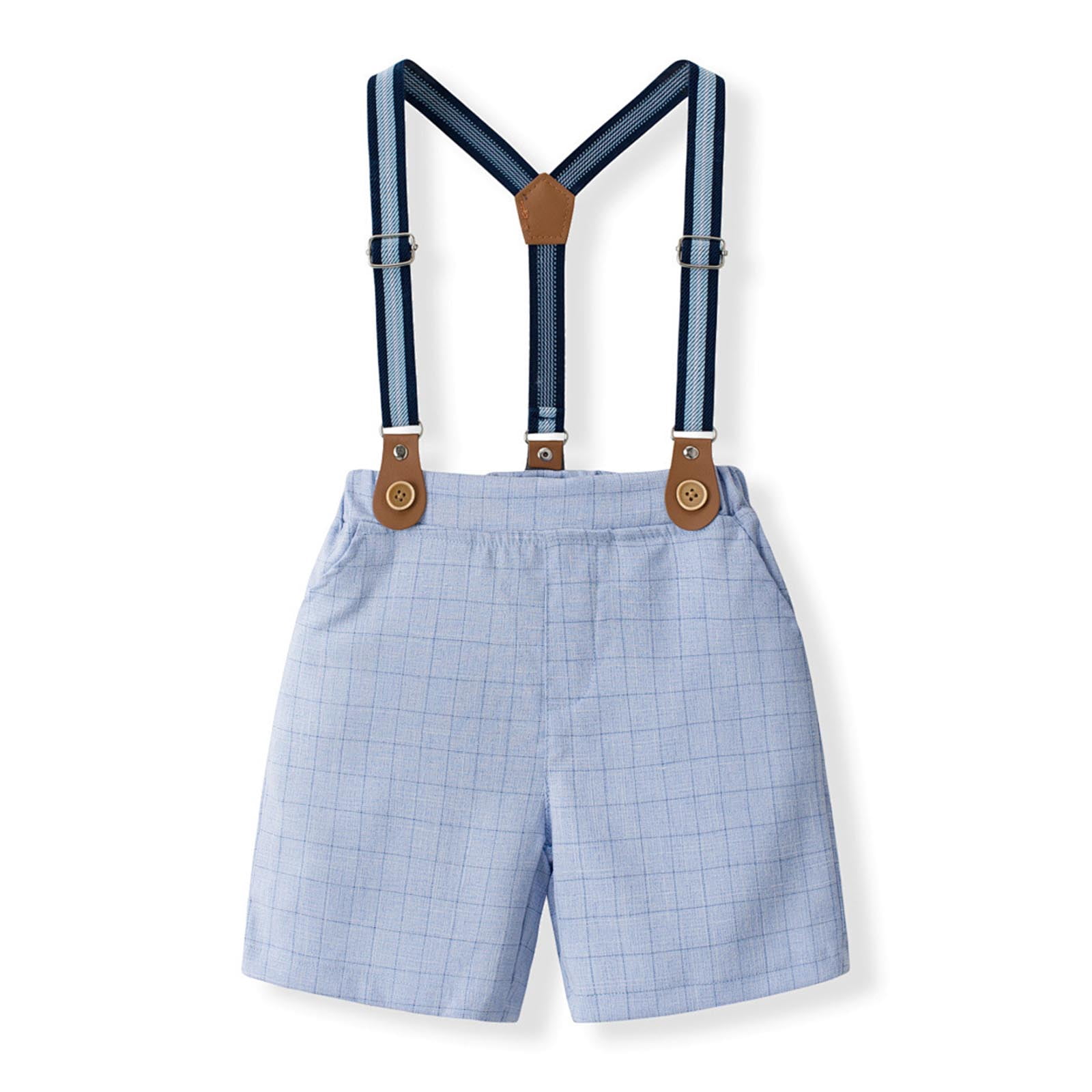 Wxirdiow Baby Boy Formal Outfits Baby Boy Suit Wedding Outfits Short Sleeve Bowtie Shirt Suspender Summer Gentleman Shorts Sets Light Blue Size,3-4 Years