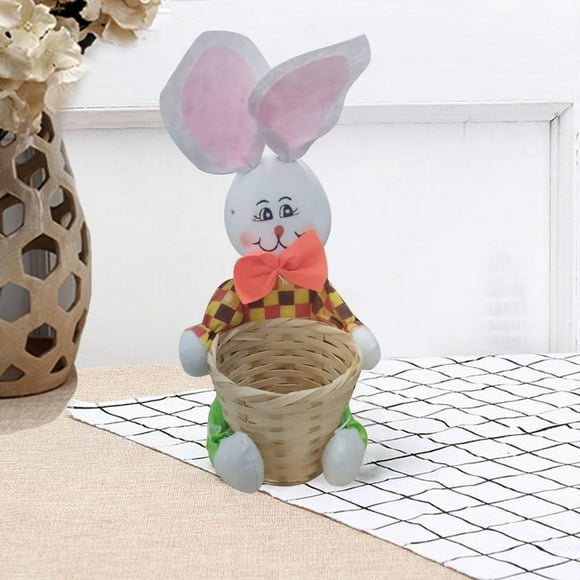 Fasiaou Easter Bunny Basket Egg Bags for Kids,Canvas Cotton Personalized Candy Egg Basket Rabbit Doll Buckets with Fluffy Rabbit Gifts Bags for Easter