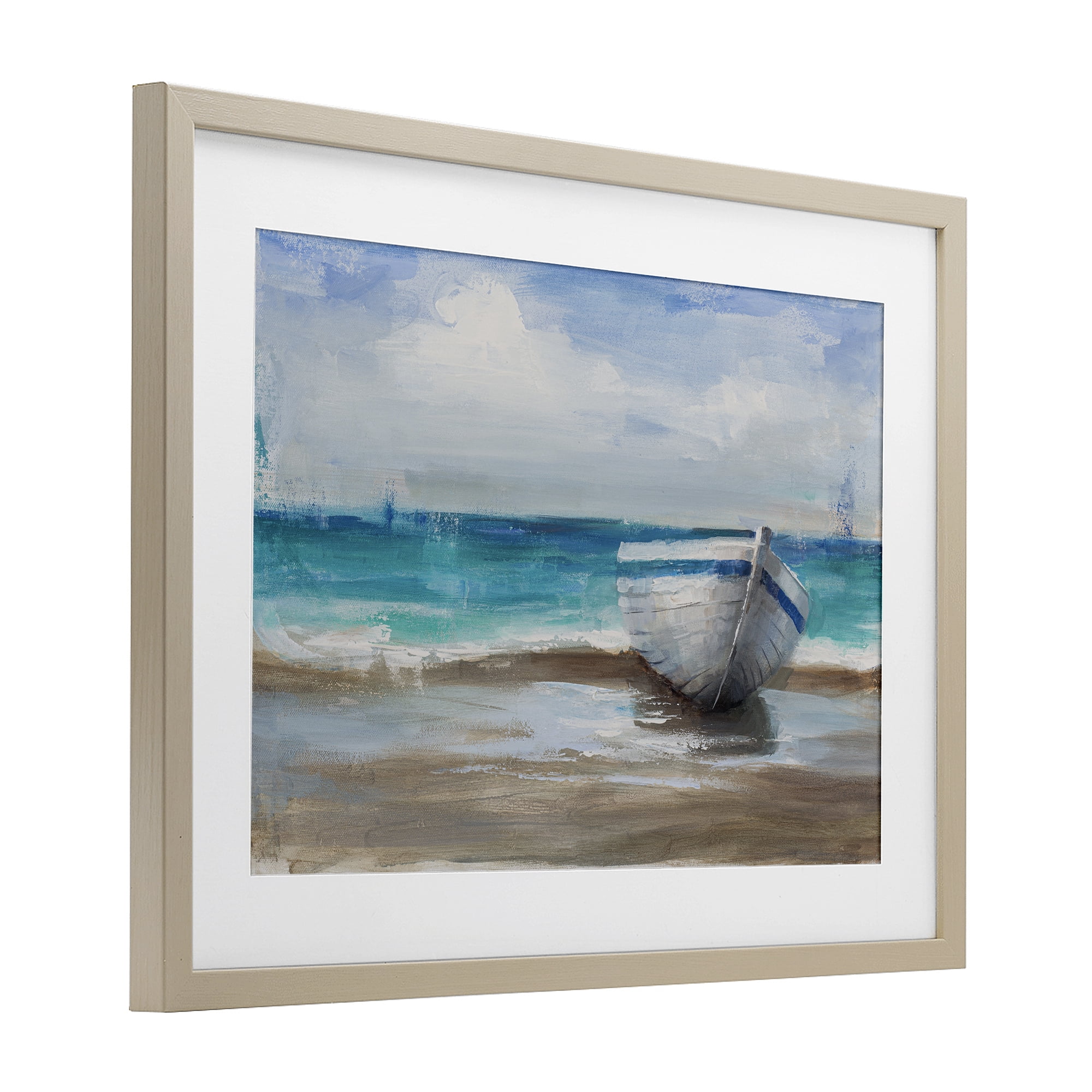 Stupell Industries Painterly Boat On The Shore Birch Framed Print Under Glass, design by Cloverfield & Co.