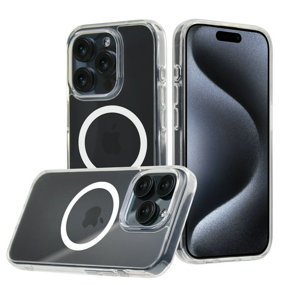 Designed for Apple iPhone 15 Pro Max Transparent Magnetic Circle Compatible with MagSafe Hybrid Protection Hard Back Shockproof Corners Phone Case Cover [Clear]