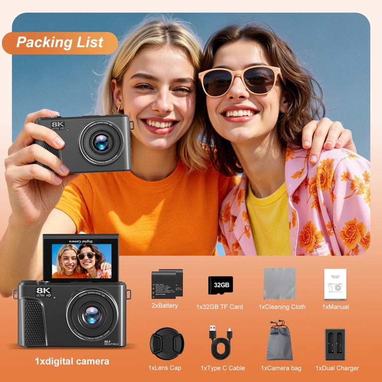 XLURC Digital Camera 8K 88MP Autofocus Vlogging Camera with Wifi