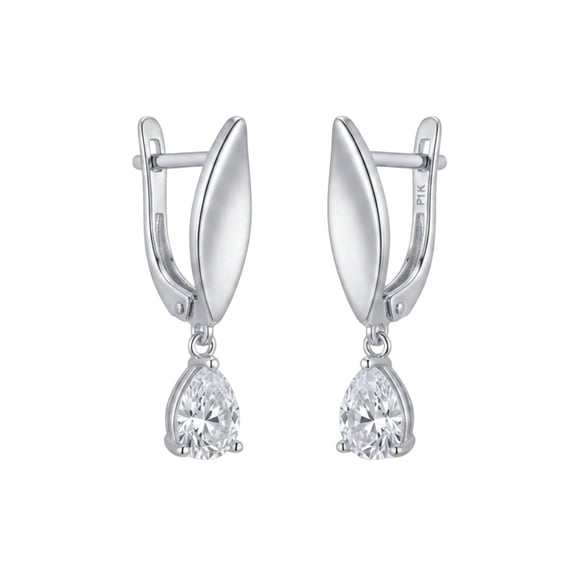 Luxiro Lifestyle Silver Plated Pear Cut Cubic Zirconia Drop Earrings for Women | Fashion Dangle Earrings