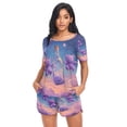 thumbnail image 4 of Women Pajama Sets Short Sleeve Sweatshirts Purple Bear in Bottle Plainting Casual Tops and Shorts, 4 of 7