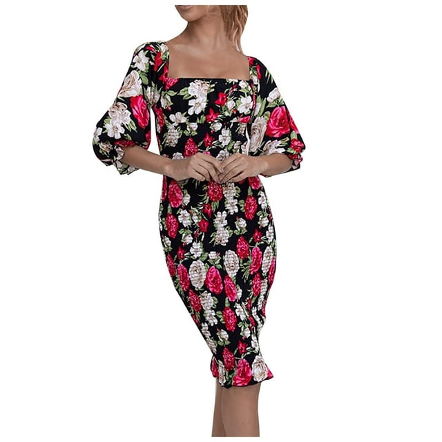 Robes d'Été pour Femmes 2023 Mode Décontractée Printemps et Été Imprimé Floral Manches Courtes Épaules Dénudées Robe Haute Plage Quotidienne Grande Taille Robe de Soleil