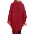 thumbnail image 3 of Up to 50% off Pitauce Cover Up for Women Solid Color Crochet Poncho Knitting Hooded Button Down Cape Asymmetric Tassel Hem Shawl Lace Up Versatile Wrap, 3 of 4