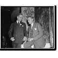 thumbnail image 2 of Historic Framed Print, Commerce Secretary addresses American Retail Federation. Washington, D.C., May 22. Secretary of Commerce Harry Hopkins, right, pictured with Dr. David R., 17-7/8" x 21-7/8", 2 of 9