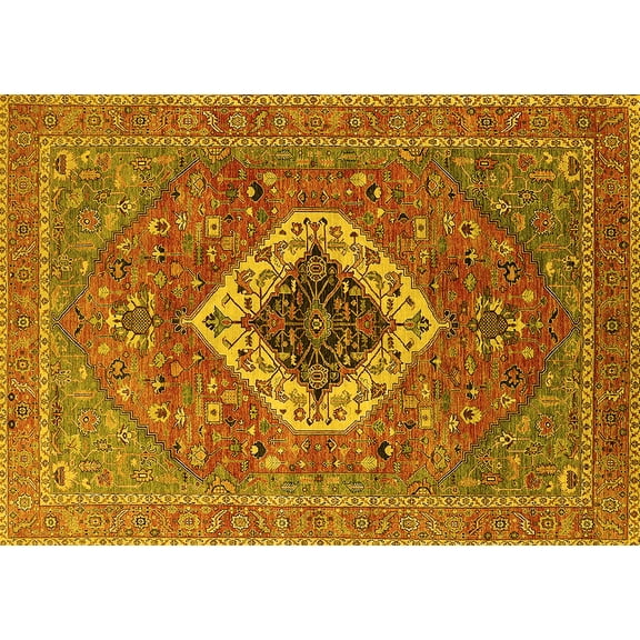 Ahgly Company Machine Washable Indoor Rectangle Persian Yellow Traditional Area Rugs, 5' x 7'