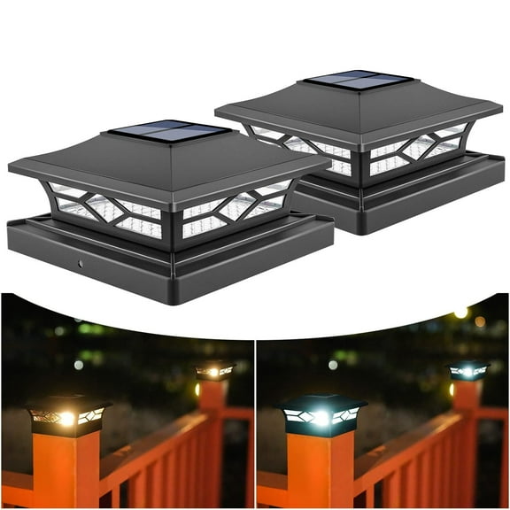 Solar Post Cap Lights, 10+ Hours Outdoor Lighting, Waterproof, Fits 4x4 & 6x6 Wooden/Vinyl Deck Posts, 2 Color Modes, Modern Black/White