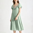 thumbnail image 2 of Bovxnpu Womens Nightgown Sleepshirt Pajama Dress Squared Neck Short Sleeve Striped Ice Silk Midi Length Sleepwear, 2 of 9
