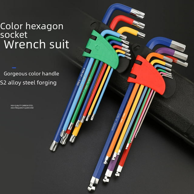 Vibrant Color-Coded Hex Key Set with Short Ball-End Design – Durable, Multi-Size Hexagon Wrenches for DIY Repairs, Automotive & Bicycle Maintenance, Compact Storage for Home and Professional Use