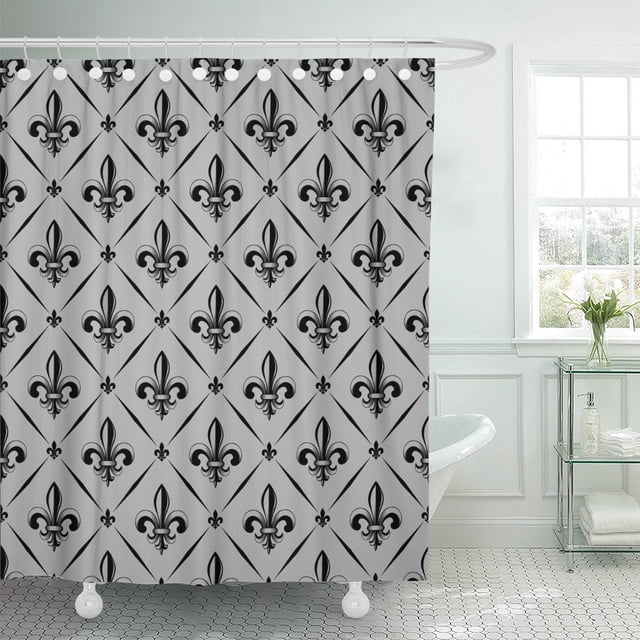ABPHQTO Cortina de ducha de poliéster abstracta con diseño de flor de lis en blanco y negro 152x180 cm