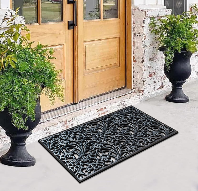 A1HC Floral Paisley Large Outdoor Doormat, Natural Rubber, 30”x48”, Ideal for Outside Entryway, Scrapes Shoes Clean of Dirt & Grime, Heavy Duty Mat for Indoor Outdoor & Busy Areas