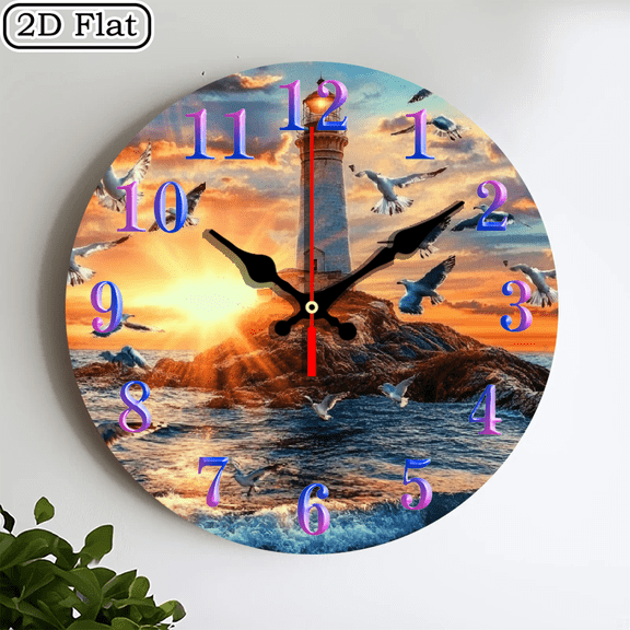 2D flat 1pc, lighthouse_ wood wall clock Home&Seasonal Decoration, For Yard, Mall, Garage, Coffee Shop, Home, Best Gift, for a Friend room decor halloween 10*10inch