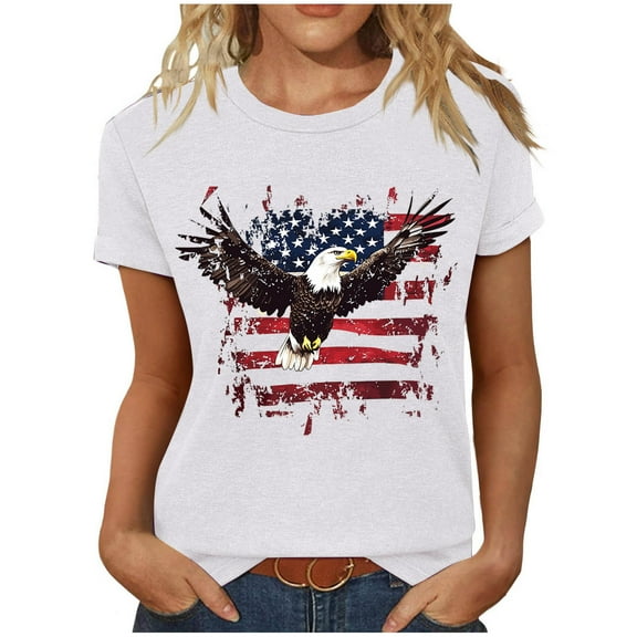 Cavosen American Flag T Shirts Women Petite Patriotic Short Sleeve Round Neck Shirts USA Flag Print Shirts Lady XL Independence Day Casual Tops Funny 4th of July Tunic Tees 2025 Patriotic Blouses