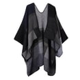 thumbnail image 6 of Ladies Women Stylish Poncho Cape Blanket Wrap Open Front Plaid Shawl Cardigan Coat - Black, as described, 6 of 8