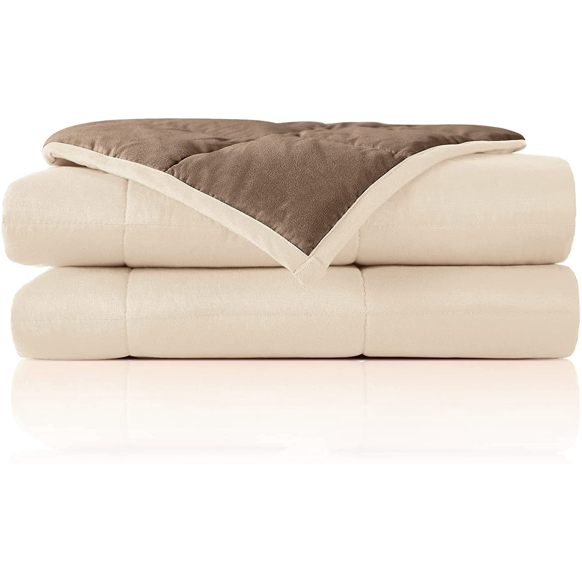 HHHC Adults Weighted Blanket Queen Reversible Cooling Heavy Blanket 60 x80 17lbs Super Soft Microfiber Material with Premium Glass Beads Brown Khaki Walmart