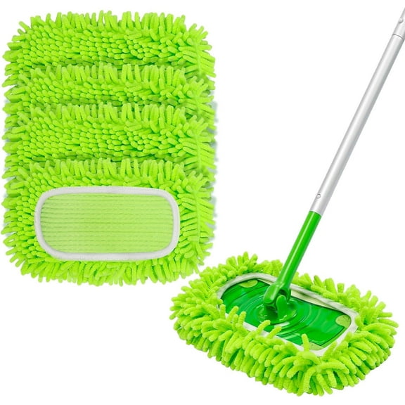4 PCS Reusable Microfiber Mop Pads for Swwiffer Sweper,Wet and Dry Flat Mop Pads Cover,Washable Pads for Surface/Hardwood Floor Cleaning
