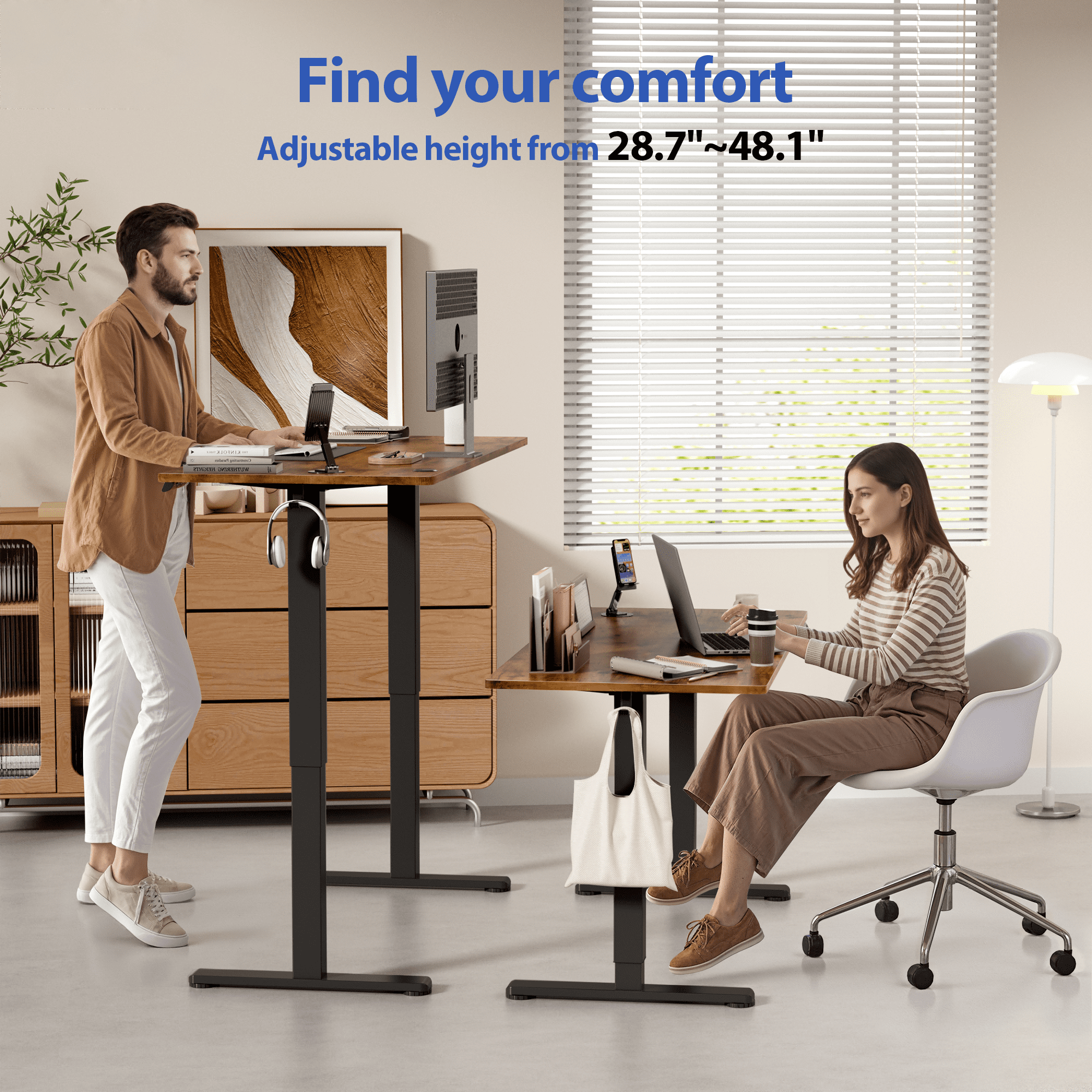 Lacoo 63" x 24" Sit to Stand Desk Height Adjustable Standing Desk Electric Stand up Table with Phone Stand, Rustic Brown