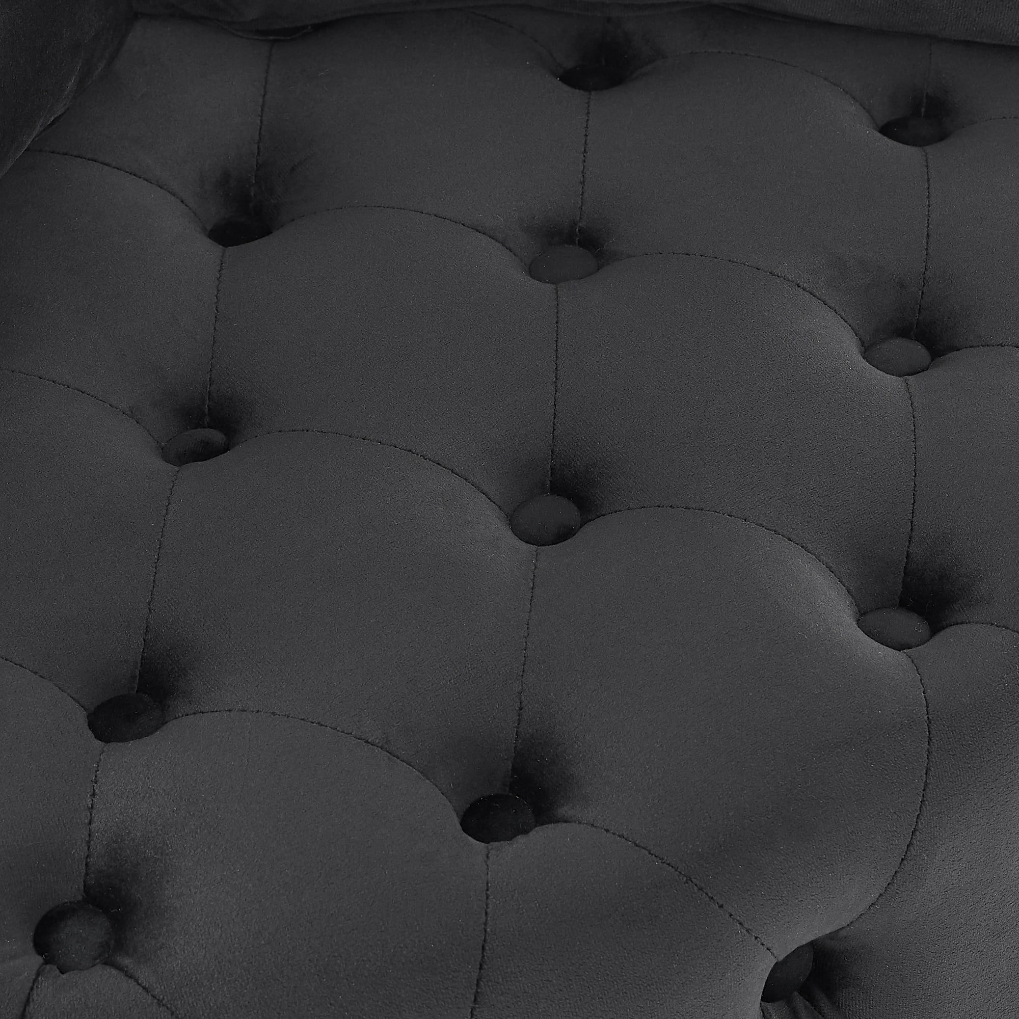 DEALTOPS Velvet Upholstered Swivel Chair for Living Room, with Button Tufted Design and Movable Wheels, Including 3 Pillows-Black