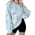 thumbnail image 2 of Womens Oversized Cute Bow- Tie Sweater Spring Cozy Chunky Ribbed Knit Crewneck Long Sleeve Pullover Tops Light Blue XL, 2 of 10
