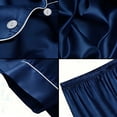 thumbnail image 3 of Men Satin Silk Pajamas Sets Short Sleeve Shorts Sleepwear Button-Down PJs Sets Two-Pieces Loungewear with Pockets Size 2XL Navy, 3 of 3