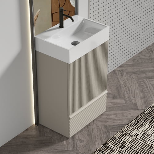 20" Sturdy Compact Freestanding Cabinet, Bathroom Storage Unit with Soft Close, Modern Small Bathroom Vanity with Ceramic Sink for Bathroom, Beige