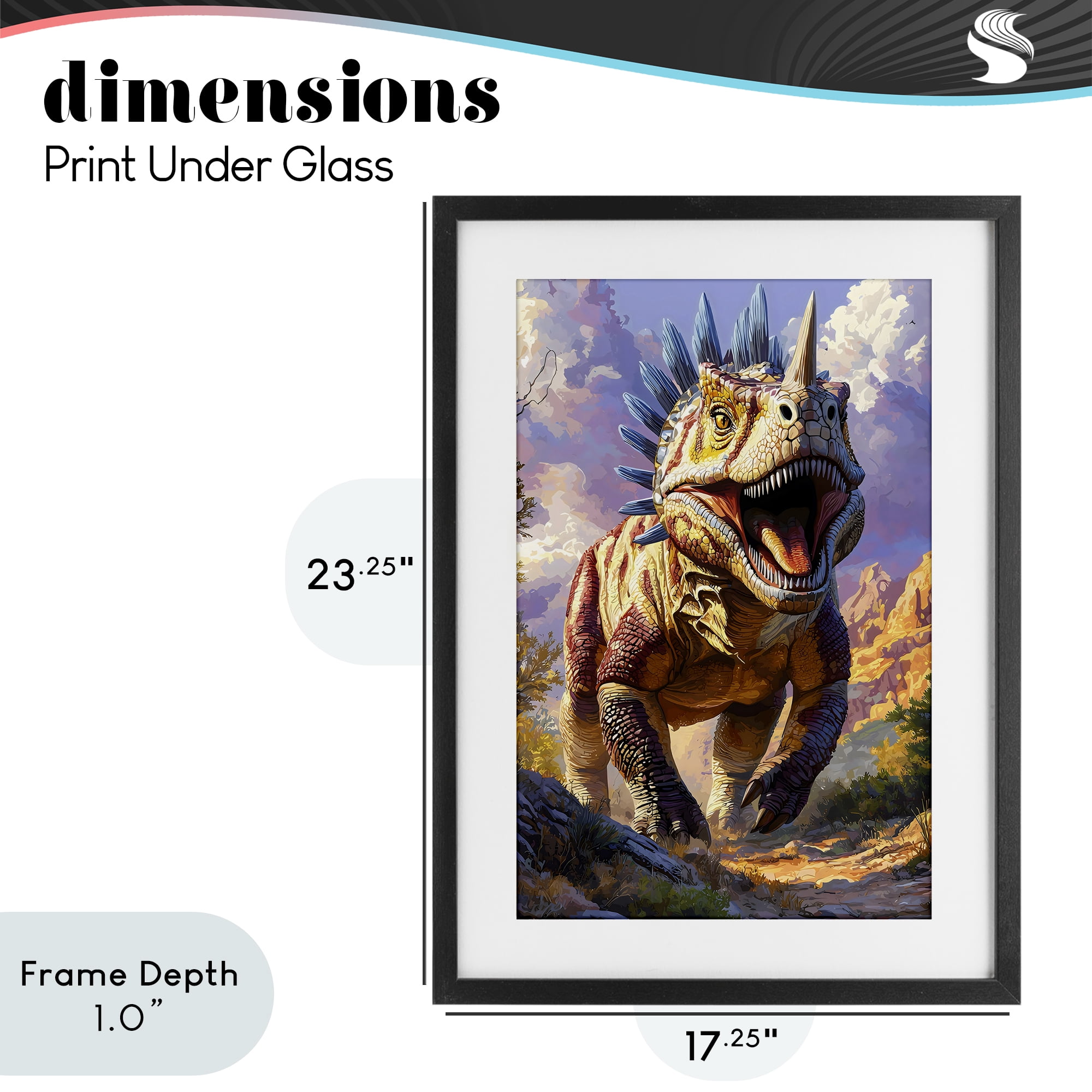 Stupell Industries Fierce Horned Dinosaur Black Framed Print Under Glass, design by Creative Studio