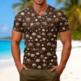 thumbnail image 2 of Men's Fashion Printed V-Neck Short Sleeve T-Shirt – Hawaiian Polka Dot Print Design for Beach Outings and Leisure Wear,Coffee,L, 2 of 8