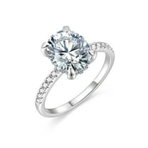 EAMTI Solitaire Oval Cut Clear Cubic Zirconia Engagement Ring 3ct. t.w S925, Sterling Silver